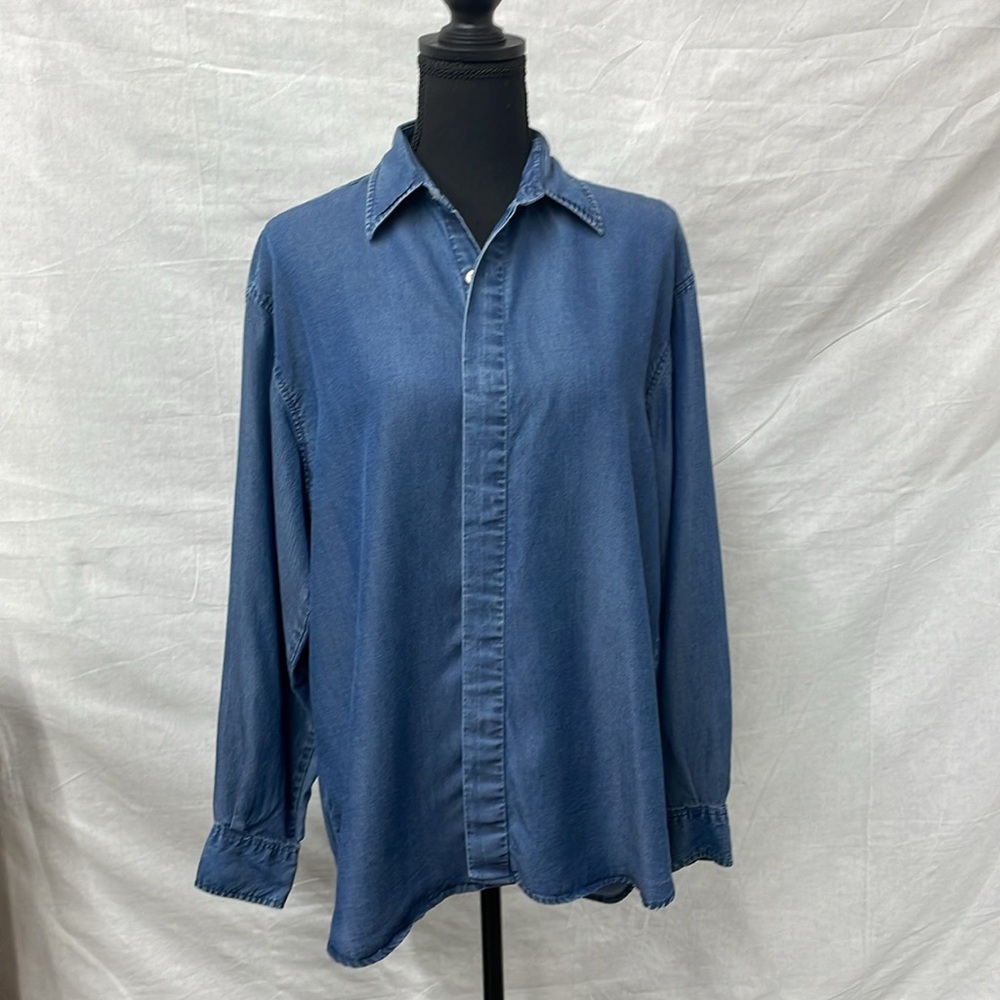Votre Nom oversized long sleeve button up collared long shirt, Tencel, size L